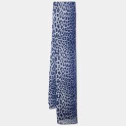 Pre Owned Moschino Navy Blue Animal Printed Silk Scarf