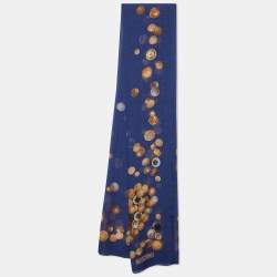 Pre Owned Moschino Navy Blue Coin Printed Silk Scarf