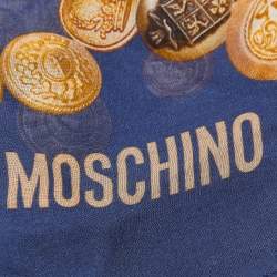 Pre Owned Moschino Navy Blue Coin Printed Silk Scarf