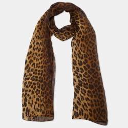 Pre Owned Moschino Brown Animal Printed Silk Scarf