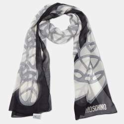 Pre Owned Moschino Grey Printed Silk Scarf