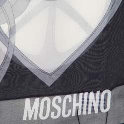 Pre Owned Moschino Grey Printed Silk Scarf