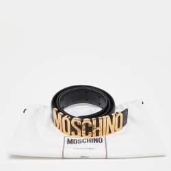 Pre Owned Moschino Black Leather Classic Logo Belt 90CM