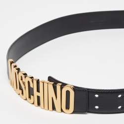 Pre Owned Moschino Black Leather Classic Logo Belt 90CM