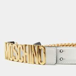 Pre Owned Moschino White Leather 30th Anniversary Chain Belt 100CM