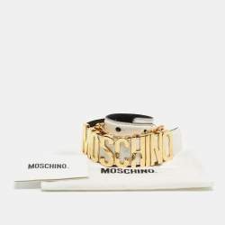 Pre Owned Moschino White Leather 30th Anniversary Chain Belt 100CM