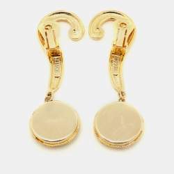 Pre Owned Moschino Gold Tone Metal & Multicolor Stone Clip On Drop Earrings