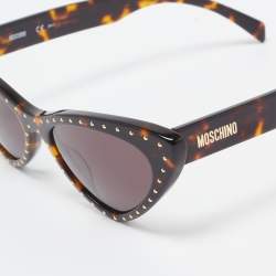 Pre Owned Moschino Brown Tortoise MOS006 Studded Cat Eye Sunglasses