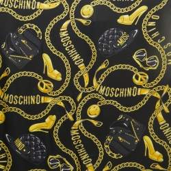 Moschino Black Chain Printed Silk Square Scarf