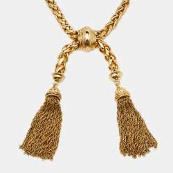 Pre Owned Moschino Gold Tone Braided Tassel Statement Necklace