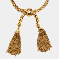 Pre Owned Moschino Gold Tone Braided Tassel Statement Necklace