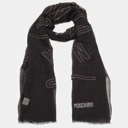 Pre Owned Moschino Black Logo Stitch Detailed Cotton Blend Scarf 