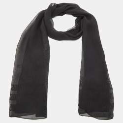 Pre Owned Moschino Black Logo Print Silk Chiffon Scarf