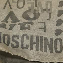 Pre Owned Moschino Dark Beige Love Jacquard Silk Scarf