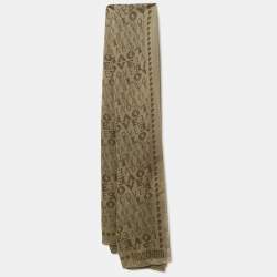 Pre Owned Moschino Dark Beige Love Jacquard Silk Scarf