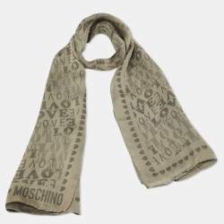 Pre Owned Moschino Dark Beige Love Jacquard Silk Scarf