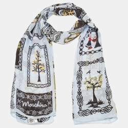 Pre Owned Moschino Pale Blue Olive Oyl Print Silk Scarf