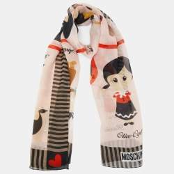 Pre Owned Moschino Pink Doll Print Silk Stole
