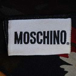 Pre Owned Moschino Black Floral Logo Print Silk Stole