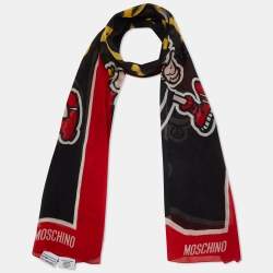 Moschino Black/Red Olive Oyl Print Silk Stole