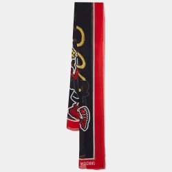 Moschino Black/Red Olive Oyl Print Silk Stole