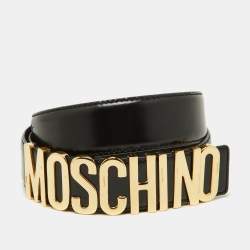 Moschino Black Leather Classic Logo Waist Belt 110 CM