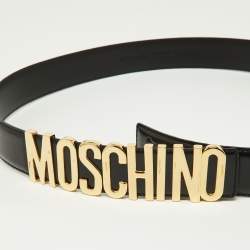 Moschino Black Leather Classic Logo Waist Belt 110 CM