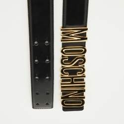 Moschino Black Leather Classic Logo Waist Belt 110 CM