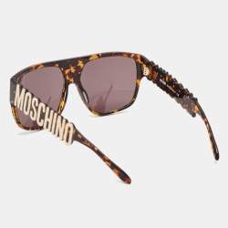 Pre Owned Moschino Brown Tortoise MO771S02 Classic Logo Square Sunglasses