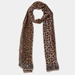 Moschino Brown Animal Print Silk Stole