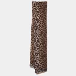 Moschino Brown Animal Print Silk Stole