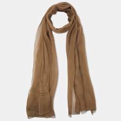 Moschino Khaki Embroidered Detail Silk Stole 