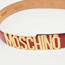 Pre Owned Moschino Red Leather Classic Logo Waist Belt 