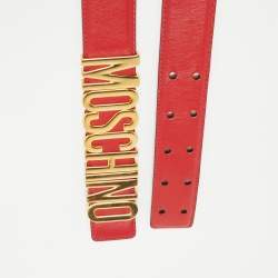 Pre Owned Moschino Red Leather Classic Logo Waist Belt 