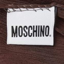 Moschino Larioseta Brown Text Embroidery Silk Blend Scarf