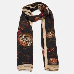 Moschino Larioseta Black Floral Print Silk Scarf 
