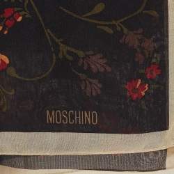 Moschino Larioseta Black Floral Print Silk Scarf 