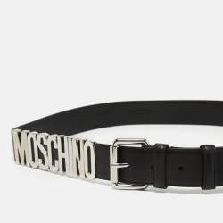 Pre Owned Moschino Black Leather Classic Logo Buckle Belt
