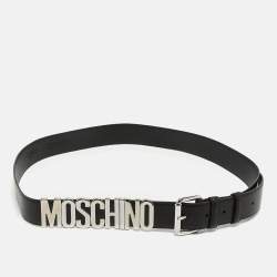 Pre Owned Moschino Black Leather Classic Logo Buckle Belt