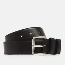 Pre Owned Moschino Black Leather Classic Logo Buckle Belt