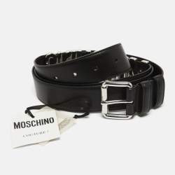 Pre Owned Moschino Black Leather Classic Logo Buckle Belt
