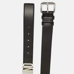 Pre Owned Moschino Black Leather Classic Logo Buckle Belt