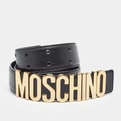 Moschino Black Leather Classic Logo Wait Belt