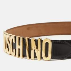 Pre Owned Moschino Black Glossy Leather Classic Logo Waist Belt 