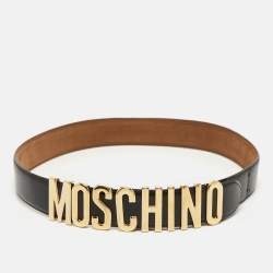 Pre Owned Moschino Black Glossy Leather Classic Logo Waist Belt 