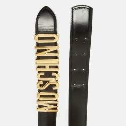 Pre Owned Moschino Black Glossy Leather Classic Logo Waist Belt 