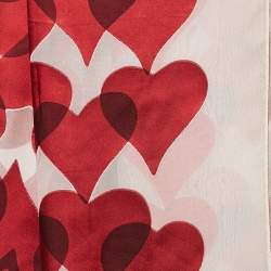Moschino Larioseta Red Hearts Satin Trim Silk Scarf