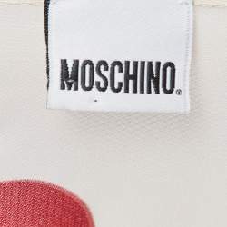 Moschino Larioseta Red Hearts Satin Trim Silk Scarf