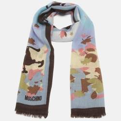 Moschino Larioseta X Popeye Blue Printed Wool Scarf