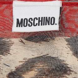 Pre Owned Moschino Larioseta Brown/Red Leopard Print Silk Scarf